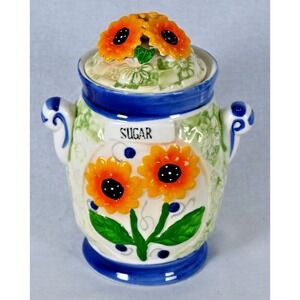 Rare Vintage Ukraine Sunflower Ceramic Sugar Canister w/ Lid 7"
